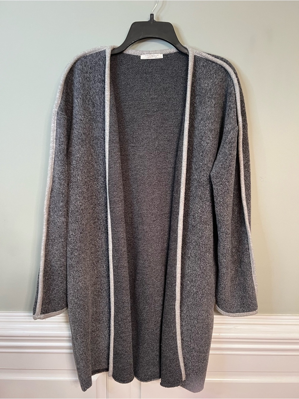 Zara Gray Open-Front Cardigan with Light Trim